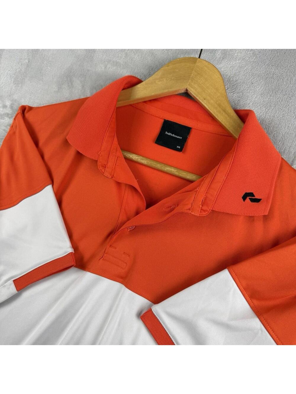 Peak Performance Golf Polo Men Size 2XL Technical Performance Orange White Prep